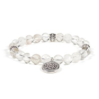 Mala bracelet cristal de roche elastique lotus