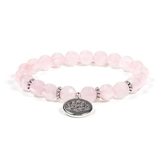 Mala bracelet quartz rose elastique lotus